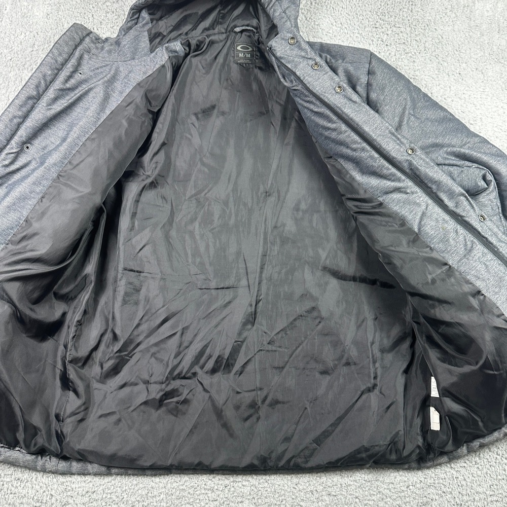 Oakley Hooded Insulated Jacket Mens Medium Gray Snap Front Full Zip Parka Coat - Picture 4 of 14